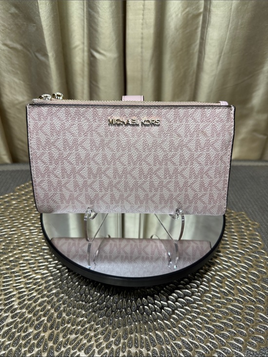 Michael Kors Handbags - Michael Kors Blush Pink Signature Double Zip Wallet